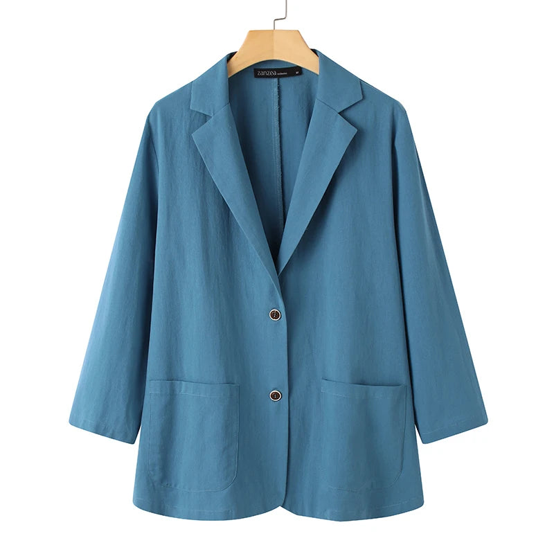 Elegant Solid Blazer Women Autumn Overcoats Casual Long Sleeve Single Button Coats Female Lapel Outwears Oversized