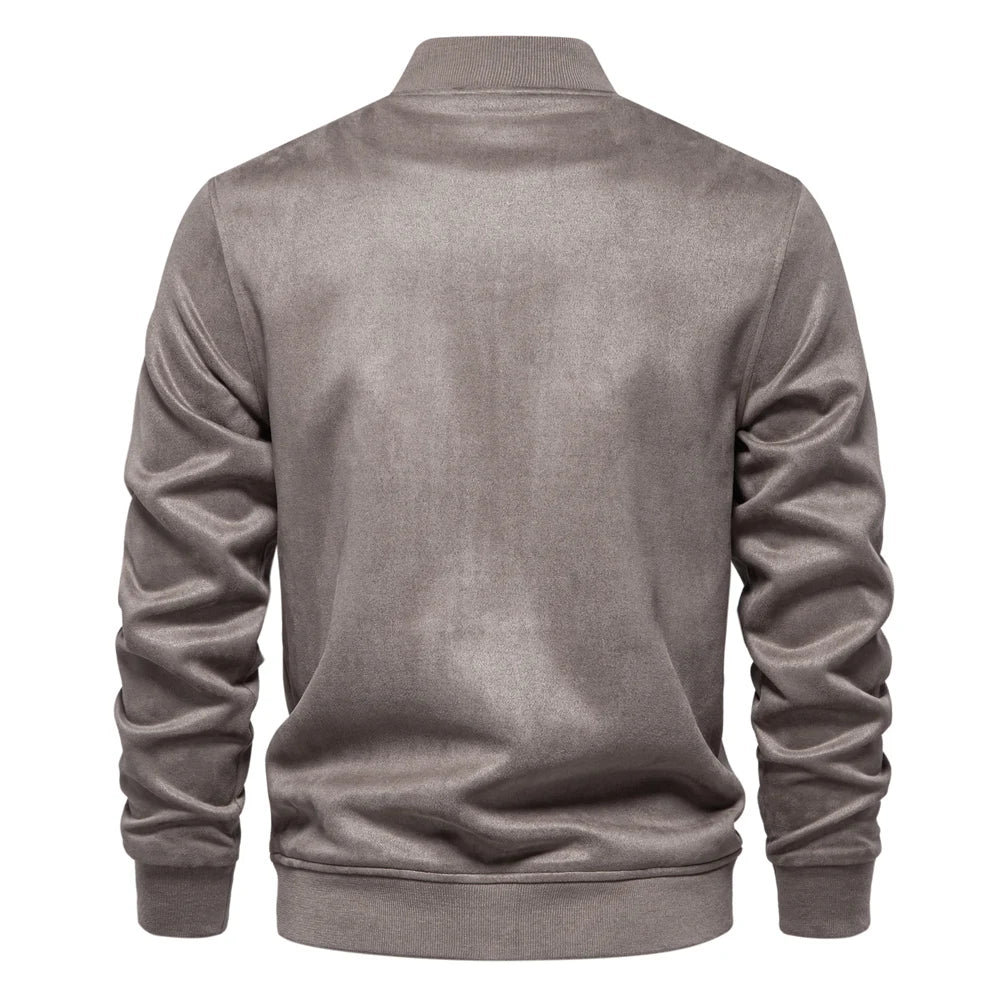 Men's Suede Button Up Bomber Jackets Crew Neck Button-Up Baseball Casual Business Outwear Jacket For Men