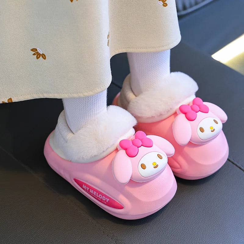 Girls' Home Fur Slippers Kawaii Anti-Skid Warm Cotton Cartoon Plush Waterproof Home Winter Shoes Size 24-41
