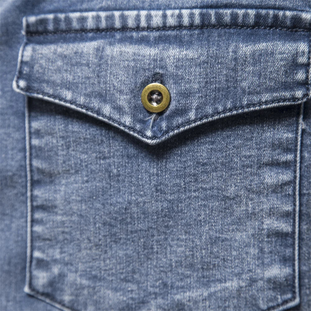 Men's Cotton Denim Shirts Double Pocket Solid Colour Casual Male Cowboy Shirts New Autumn Slim Quality Shirts for Men