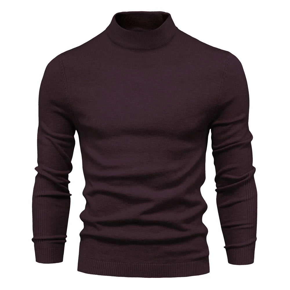 Men's Soft Mid Neck Pullover Casual Solid Colour Winter Warm Men's Sweater High Quality Pullover For Men