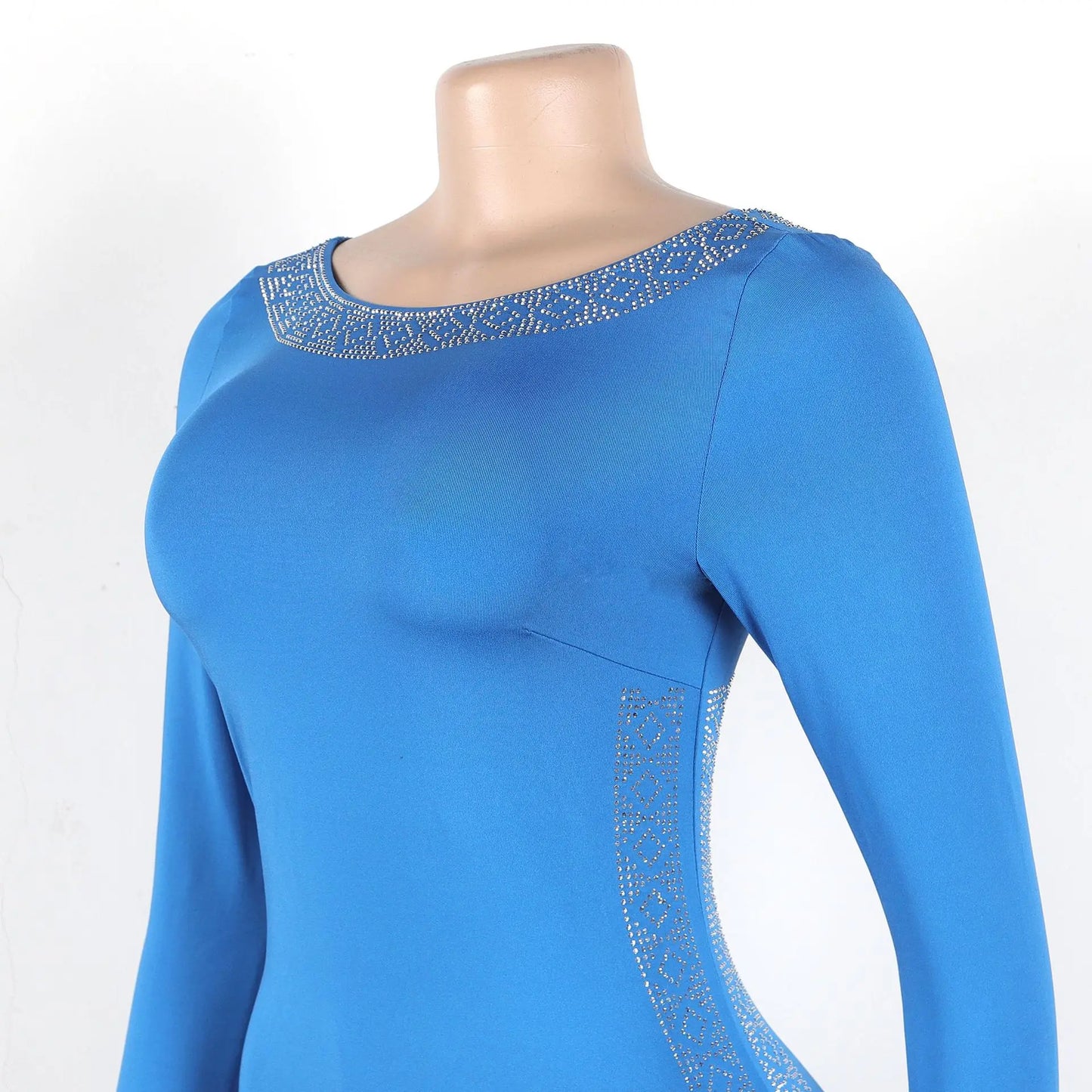 Women's Casual Solid Color V Neck Flare Sleeve Rhinestone Decor Backless Midi Pencil Dress