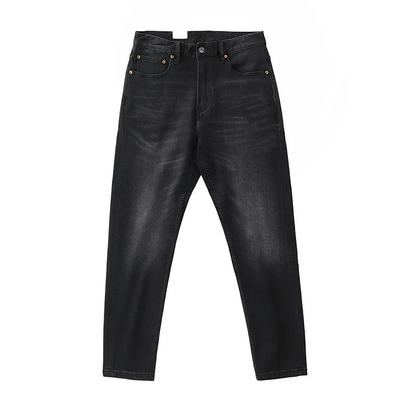 5028# 2024 Lente en herfst Nieuwe Amerikaanse retro elastische zwarte denim jeans Heren eenvoudige gewassen slanke rechte jeugd casual broek