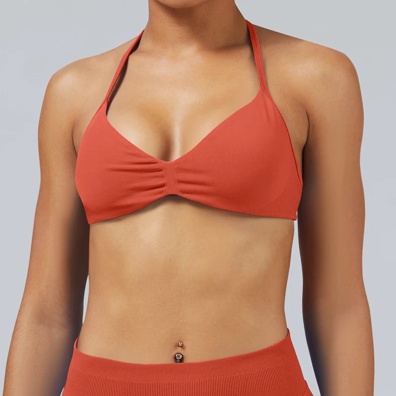 Seamless High Support Impact Yoga Bra Women Strappy Sport Bra Thin Strap Halter Workout Tank Fitness Top Gym Wear