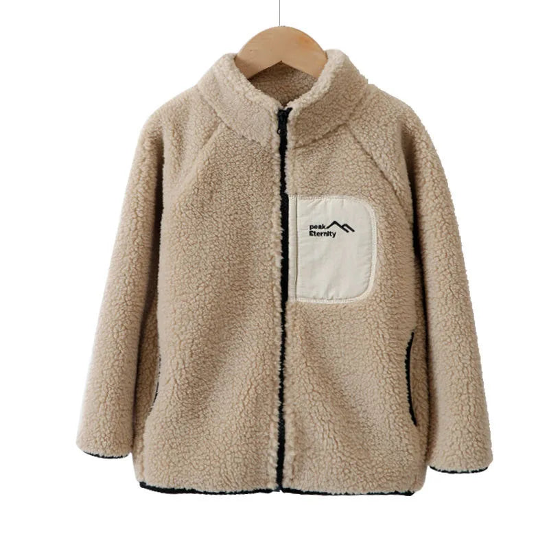 Children's Winter Warm Thicken Jacket Patch Letter Fleece Padded Coat Korean Loose Kid's Outwear 4-12T