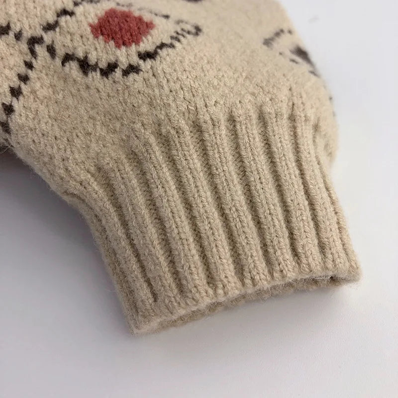 Autumn Winter Colourful Grid Retro Kids Sweaters Vintage Boys Warm Pullover Thicken Girls Knitwear Coat 1-6Y Unisex