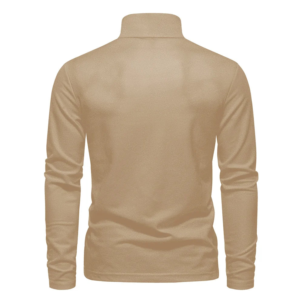New Men's Deer Embroidery Polo Shirts Solid Colour Long Sleeve Social Business Male