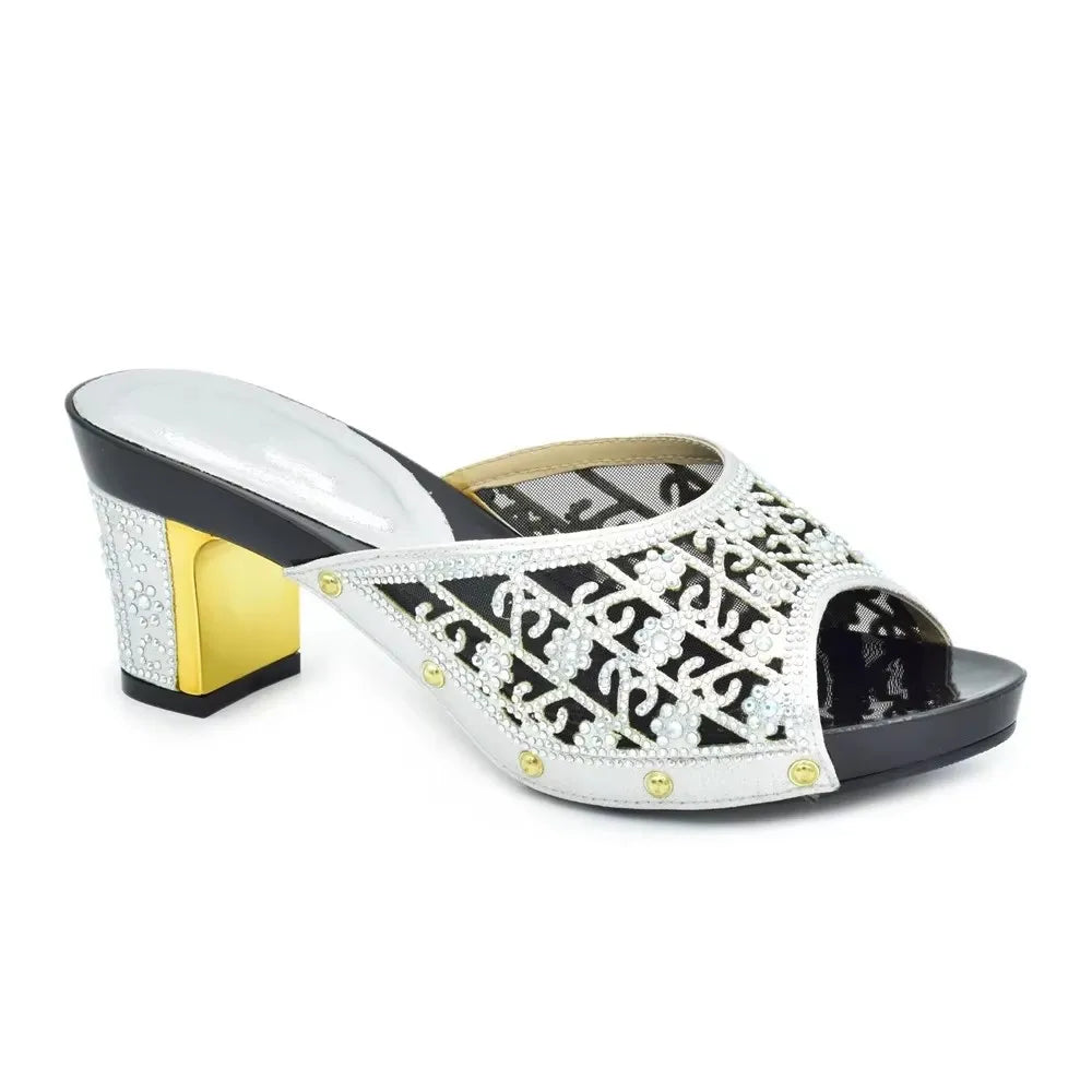 Women's Dress Shoes Open Toe Slip on Wedding Shoes Decorated with Rhinestone Pumps Women Shoes High Heels Pumps