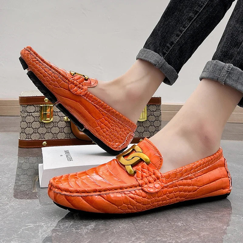 New Luxury Orange Casual Moccasins Shoes for Men Plus Size 38-48 Male Business Formal Dress Loafers England Gentleman Shoes