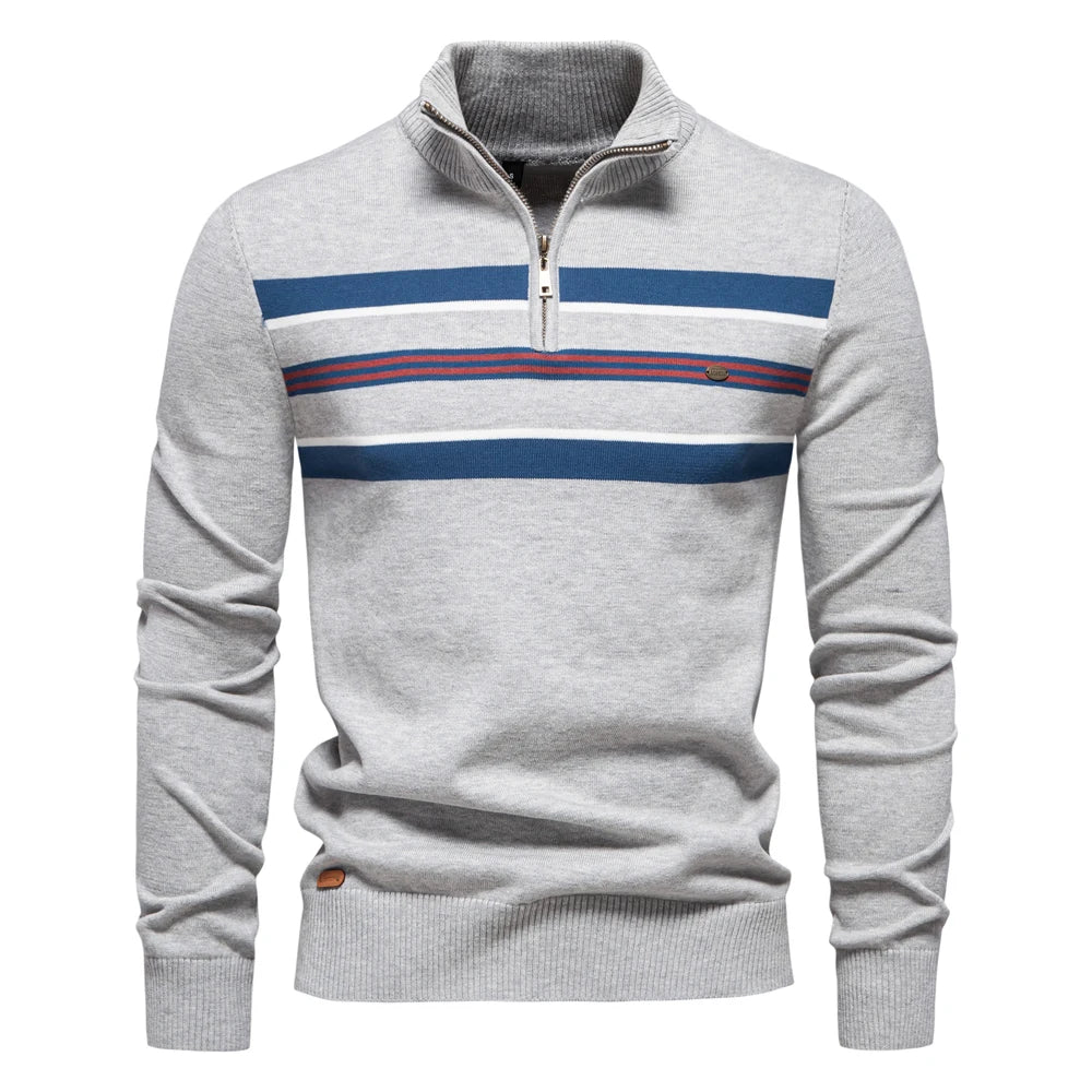 Men's Mock Neck Cotton Pullover Knit Sweaters Casual Business Strip Ribbed Turtleneck Sweaters for Men