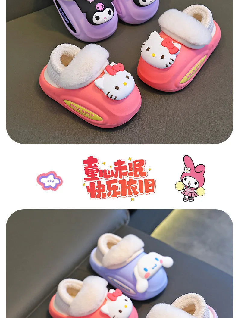 Girls' Home Fur Slippers Kawaii Anti-Skid Warm Cotton Cartoon Plush Waterproof Home Winter Shoes Size 24-41