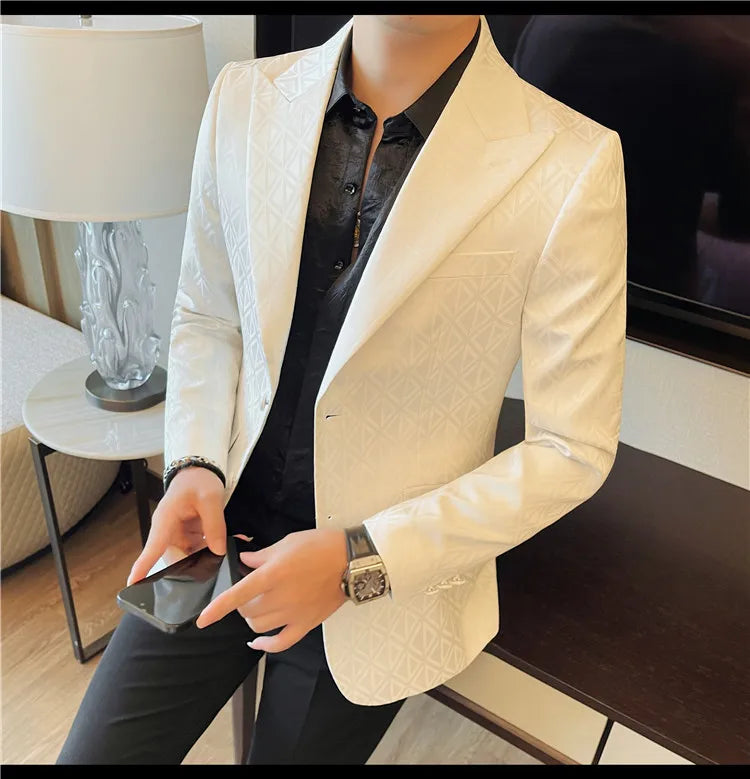 Men's Floral Print Blazer Jacket - Slim Fit Single-Breasted Business Casual Style Autumn Winter Formal Male Coat