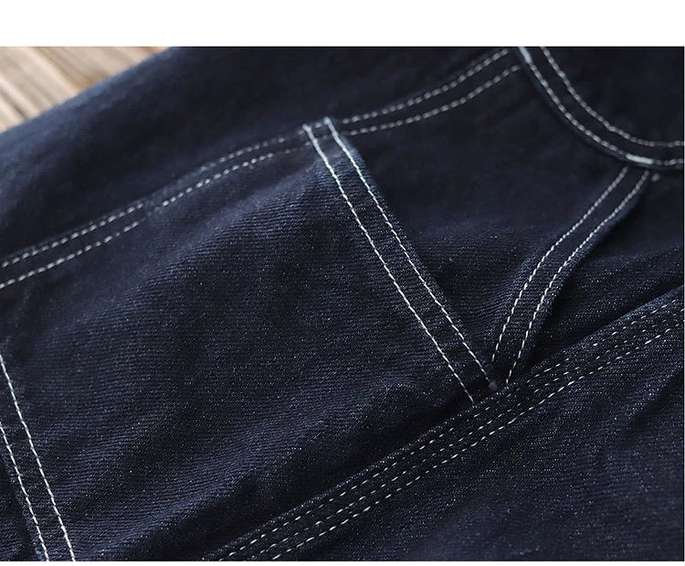 3903# Spring New American Retro Denim Carpenter Cargo Jeans Men's 100% Cotton Washed Loose Casual Multi-pocket Straight Pants