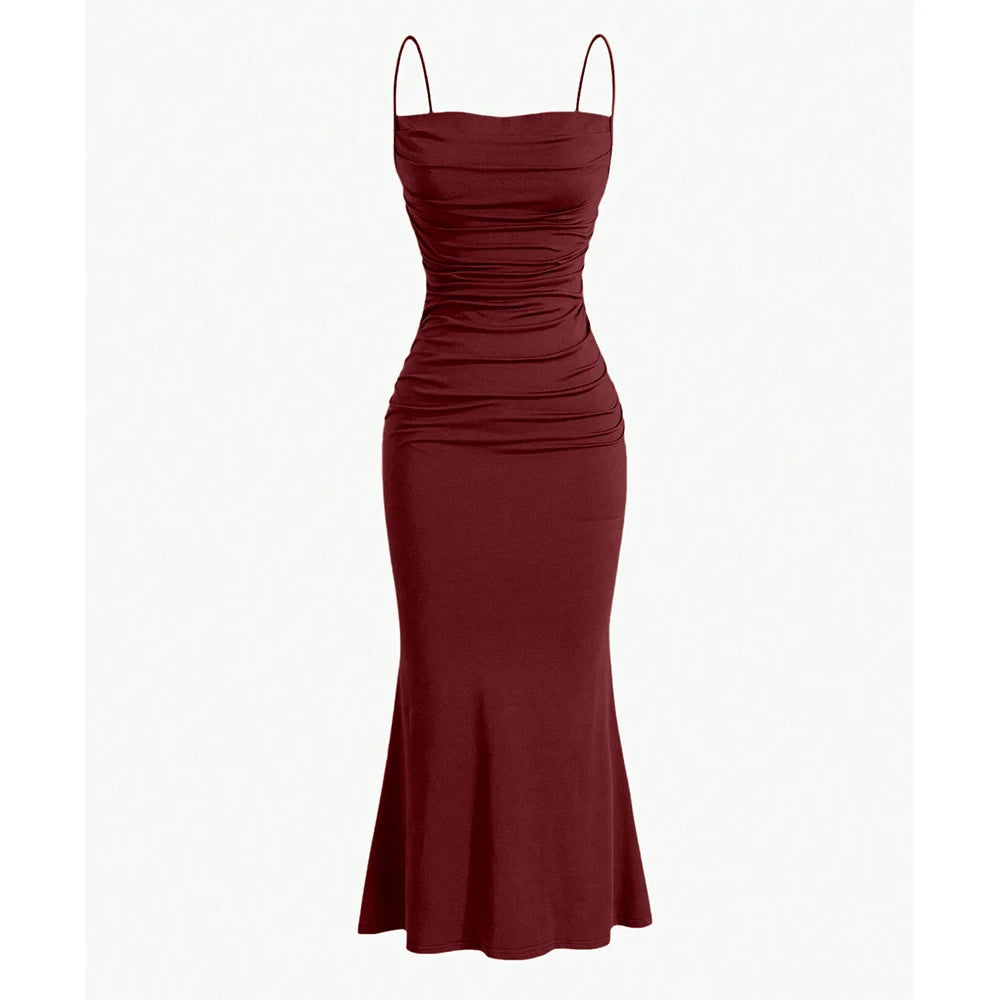 Women's Party Dresses Maxi Spaghetti Strap Elegant Slim Evening Wedding Guest Multi-Colour Summer Milkmaid Dresses