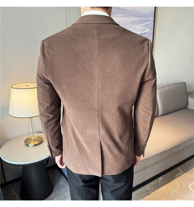 Men's Thickened High-Quality Daily Work Formal Single-Breasted Woollen Coat with Dark Stripe for Autumn and Winter Size S-4XL