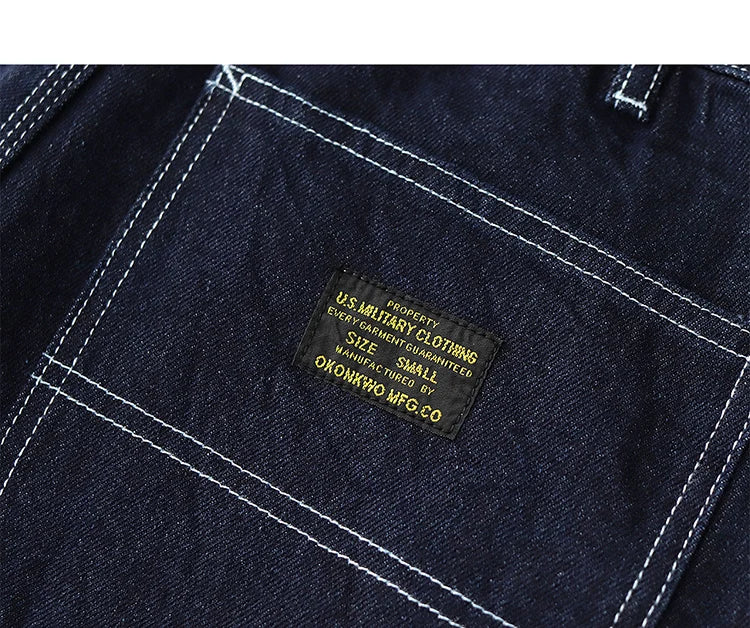 3903# Spring New American Retro Denim Carpenter Cargo Jeans Men's 100% Cotton Washed Loose Casual Multi-pocket Straight Pants