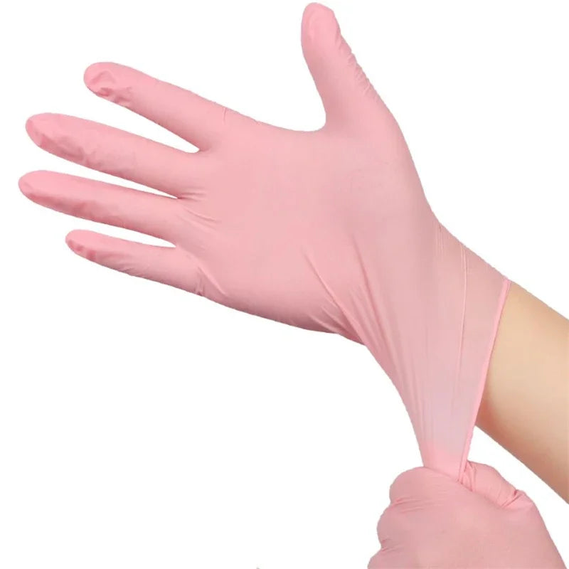 100 stuks roze nitril handschoenen wegwerp latex handschoenen poedervrij voor huishoudelijk gebruik, schoonheidssalon, keukenhandschoenen