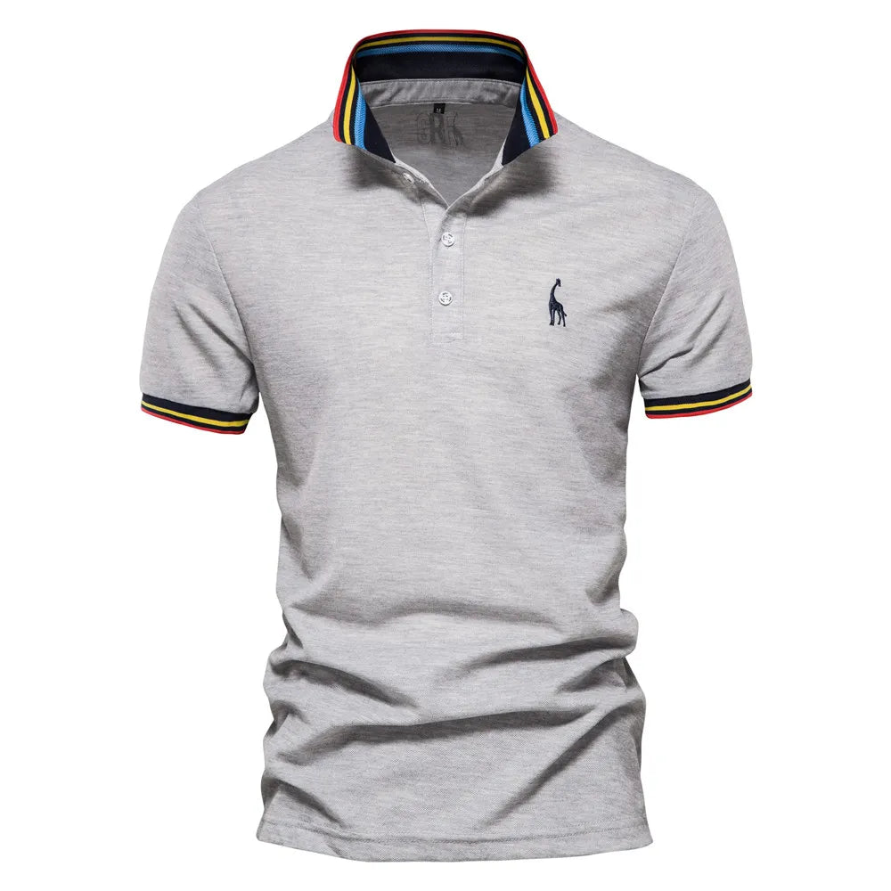 Men's Cotton Polos Giraffe Embroidery Short Sleeve Polo Shirts for Men High Quality Brand Design Polos Men Clothing