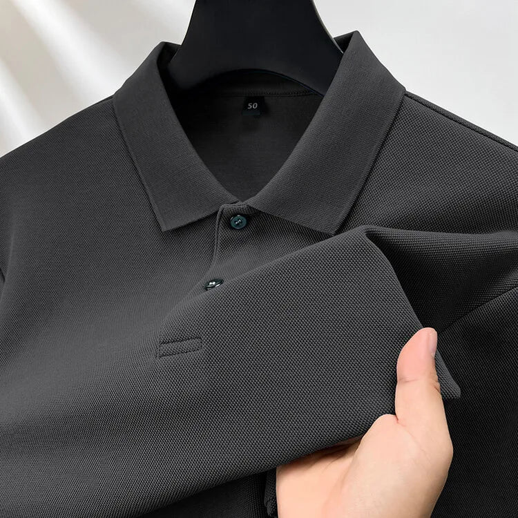 Men's 100% Cotton Polo Shirt, Four Seasons Universal Leisure Long Sleeve, Breathable Lapels T-shirt, Perfect and Durable for Golf Sports