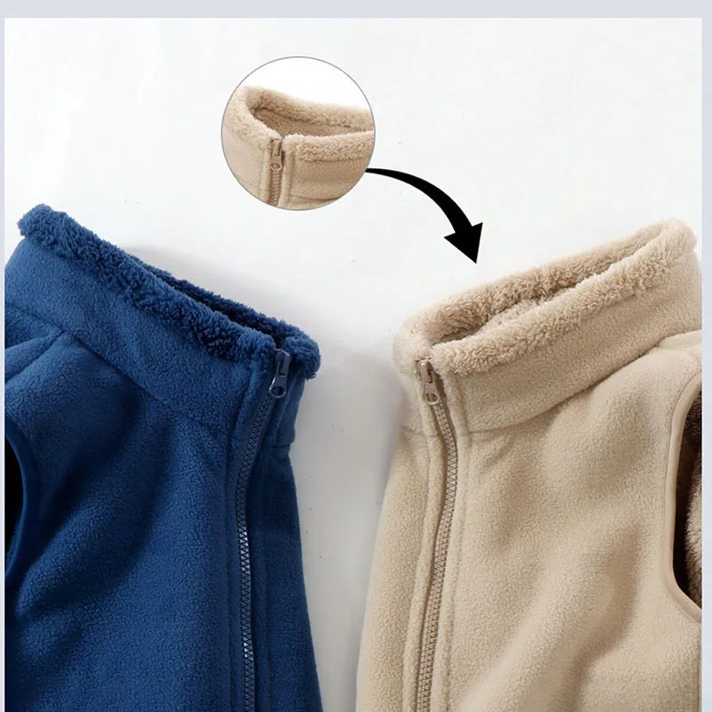 Boys' Winter Warm Vest Solid Colour Big Pocket Waistcoat Zipper Korean Kids Loose Sleeveless Jacket For Children 4-12T