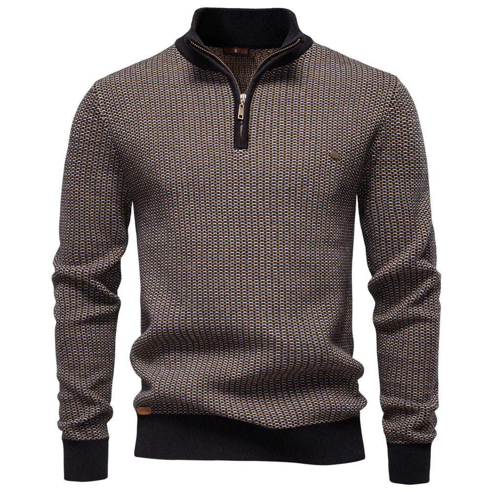 Men's Classic Striped Knitwear Cotton Blend Sweater Mock Neck Warm Thickened Luxury Winter Male Sweaters