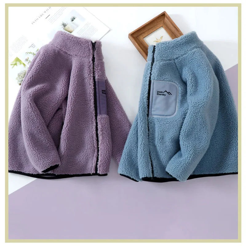 Children's Winter Warm Thicken Jacket Patch Letter Fleece Padded Coat Korean Loose Kid's Outwear 4-12T