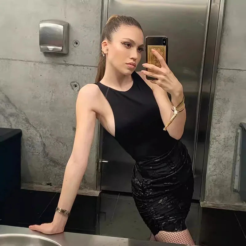 2025 Summer Solid Color Women Bodysuits Y2K Streetwear Sleeveless Vest Bodysuit Female Sexy Bodycon Club Short Playsuits Mujer