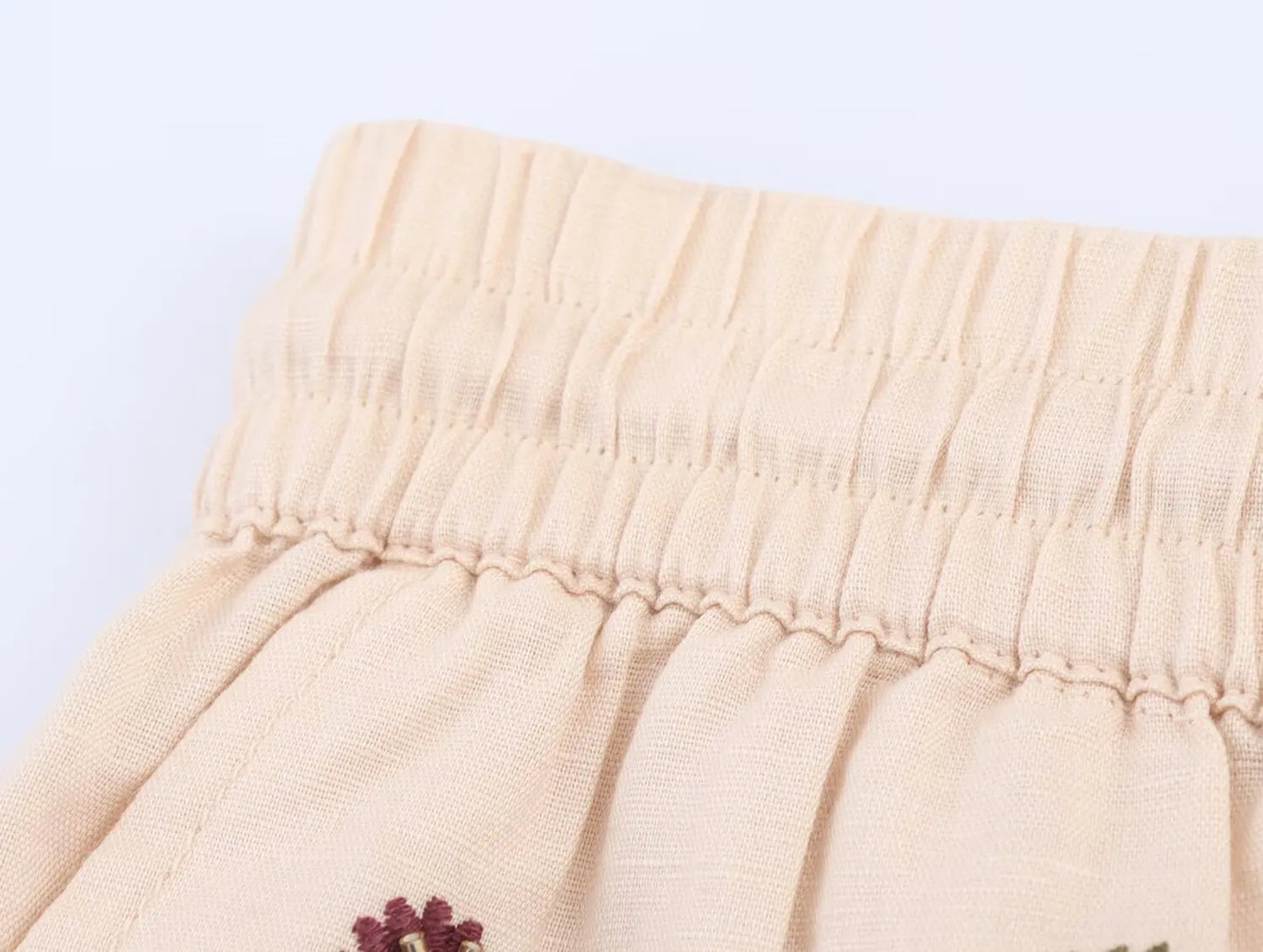 Women's Floral Embroidery Casual Shorts with Elastic Waist And Drawstrings Middle Age Polyester Shorts Summer 2025 Collection