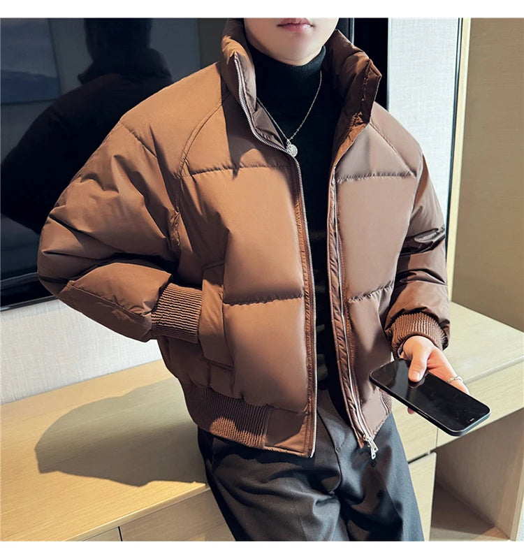 Men's Loose and Casual Thickened Down Jacket With Stand-Up Collar, Suitable For Daily Commuting, Autumn, Winter, and Leisure