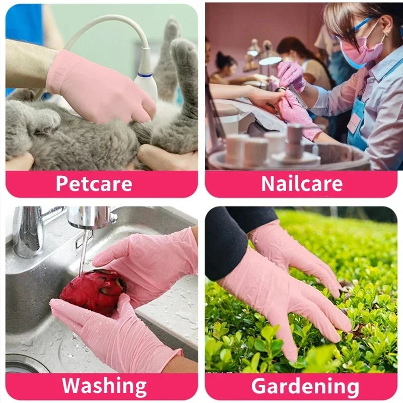 100 stuks roze nitril handschoenen wegwerp latex handschoenen poedervrij voor huishoudelijk gebruik, schoonheidssalon, keukenhandschoenen