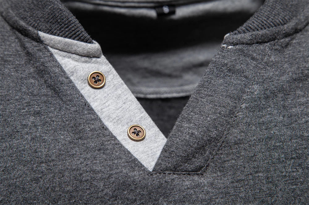 Men's Henley Collar Casual T-Shirt Solid Colour Long Sleeve Autumn Fashion High Quality 100% Cotton Male T-Shirts