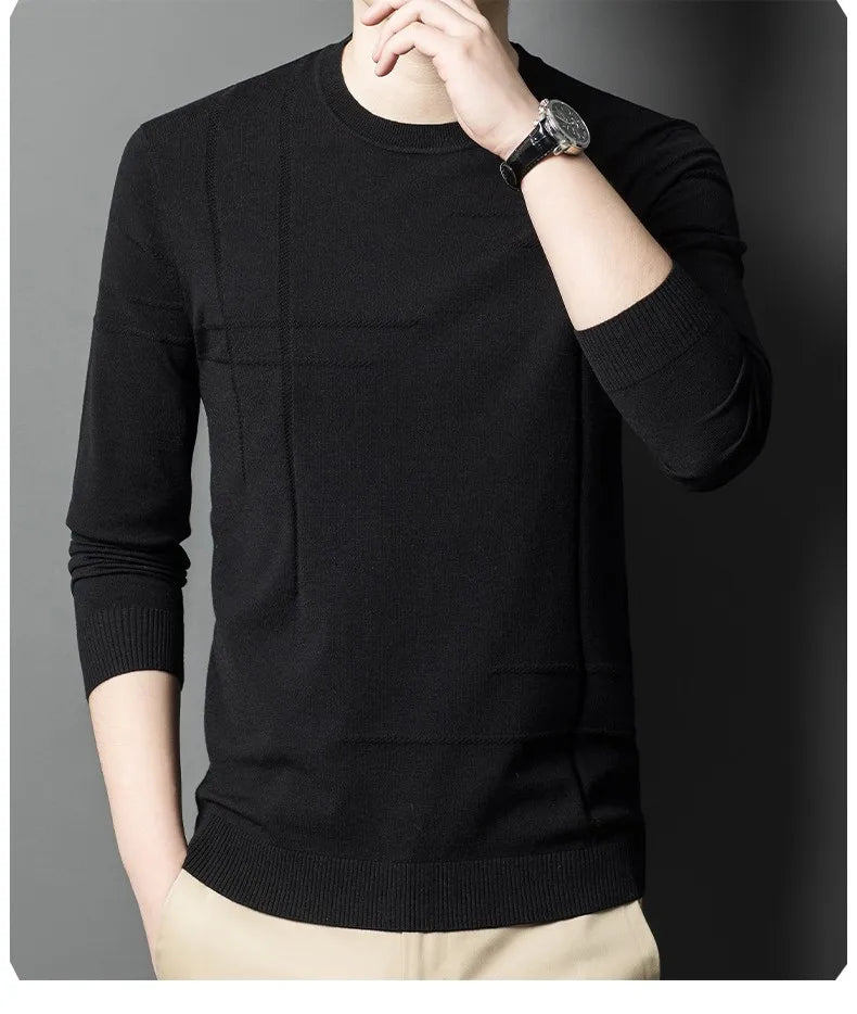 Men's High-End Woollen Striped Designer Knitted Pullover Sweater, Casual Trendy Korean Brand, and Male Jumpers