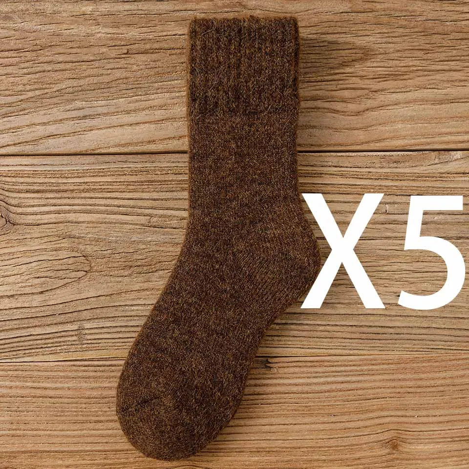 5 paar dikke, warme wintersokken van merinowol voor dames, Harajuku, retro, koudebestendig, modieus, casual, effen, kasjmier, damessokken