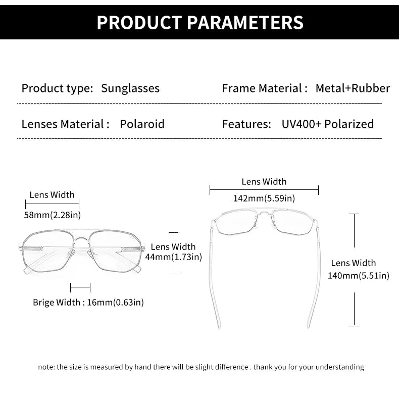 Classic Pilot Square Polarized Sunglasses for Men Metal Frame UV Blocking Luxury Male Sun Glasses Eyewear with Anti-Reflective Lenses
