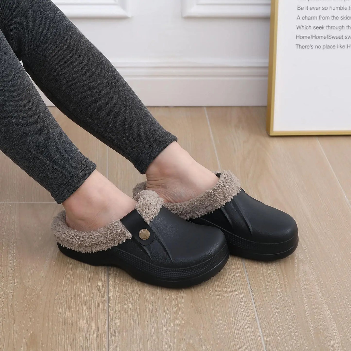 Unisex Plush Garden Winter Slippers Fur Clogs Slippers Non-Slips Cosy Fuzzy Home Slides With Soft Furry Waterproof For Men & Women