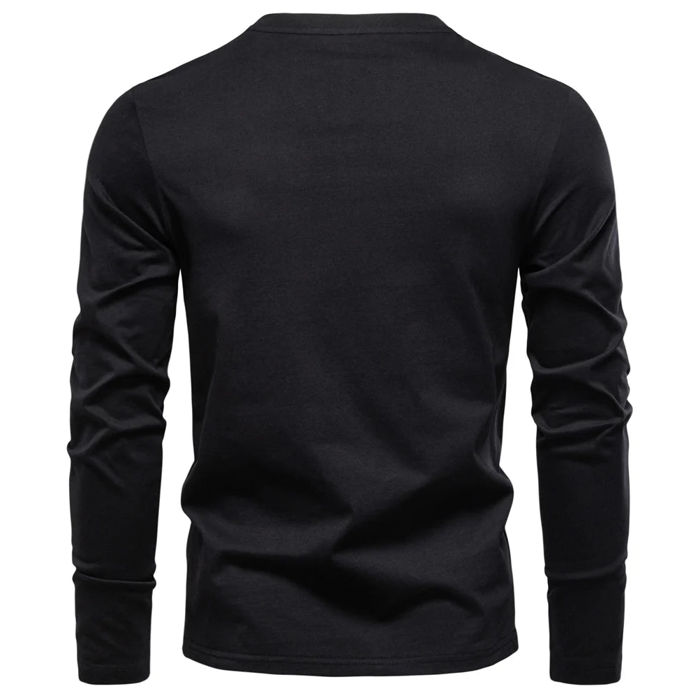 Men's High Quality Long Sleeve T-Shirt Fashion Pure Cotton Henley Collar Long Male T-Shirt
