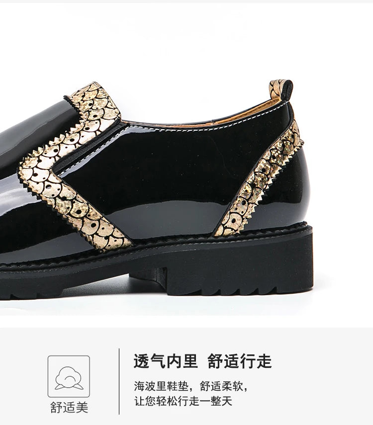 Slip-on Men Formal Dress Party Shoes Black Silver Male Business Adult Loafers Large Size 38-47 Adult Fashionable Wedding Shoes
