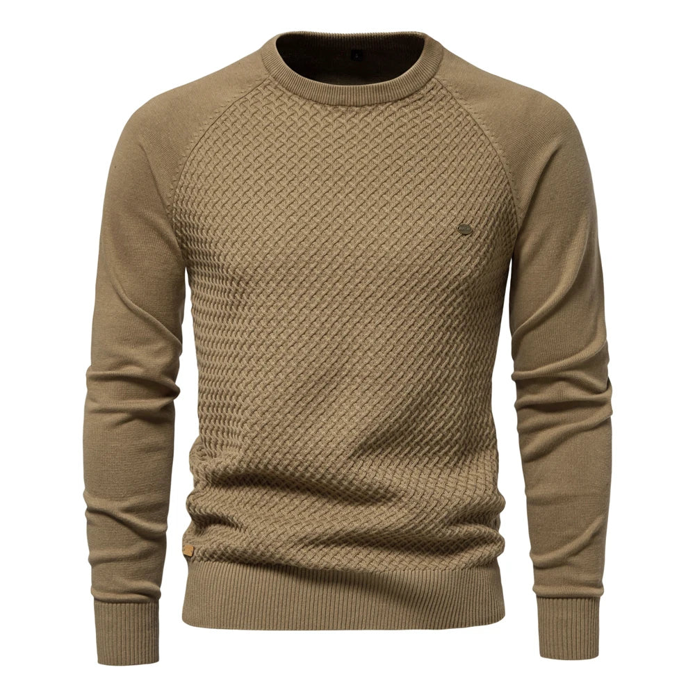 Men's Crew Neck Cotton Pullover Sweater Casual Business Geometric Knitted Male Sweaters
