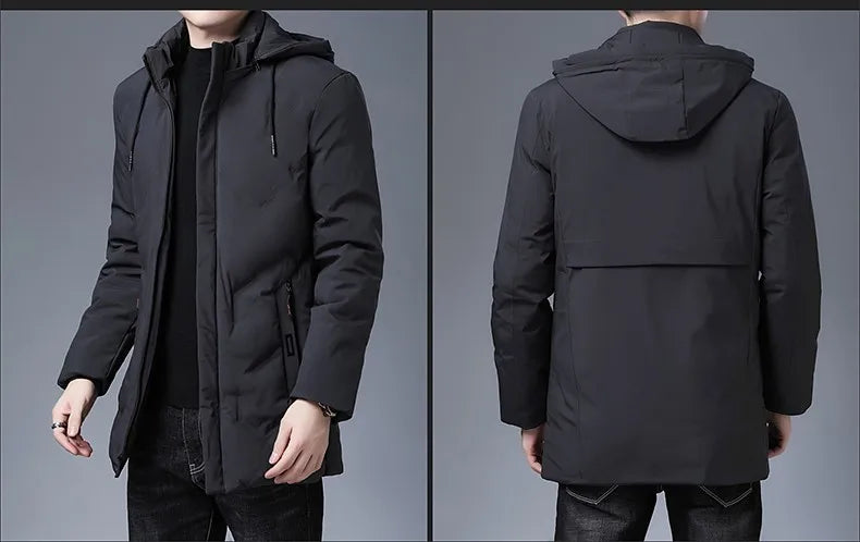 Men's Top Grade Designer Brand Parka Jacket, Thick Casual Fashion Windbreaker, Hooded Quilted Bubble Male Long Coats