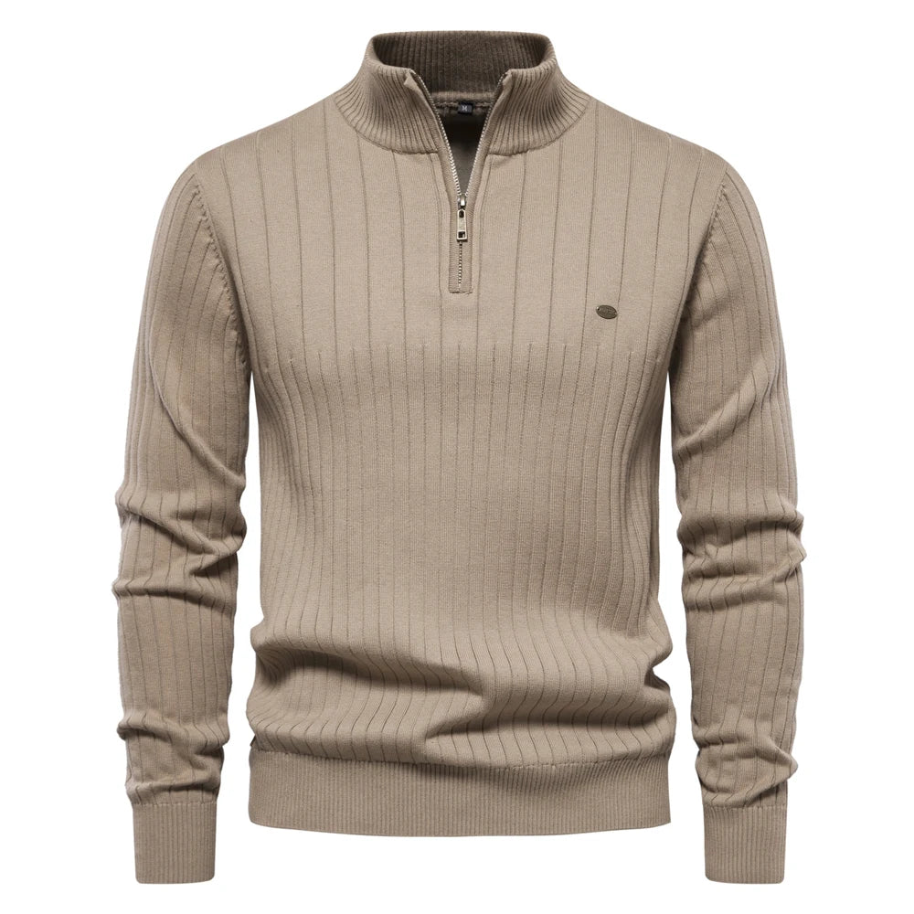 Men's Autumn Quarter Zipper Mock Neck Pullover Sweaters For Men Quality Warm Winter Cotton Knitted Men's Sweaters