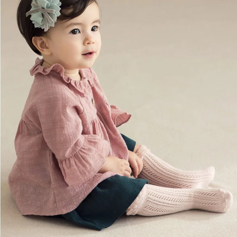 Baby Girl Knitted Mesh Socks Knee High Tube Toddler Girls Solid Socks Summer Thin Cotton Infant Kids Long Tube Socking 0-2 Years