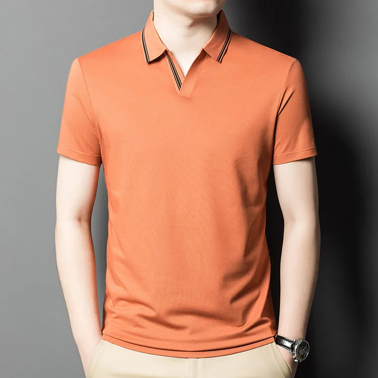 Men's Summer Hot Selling Seagull Collar Short-Sleeved Polo, High-Grade Quality Slim Fit Business Casual Short-Sleeved T-Shirt