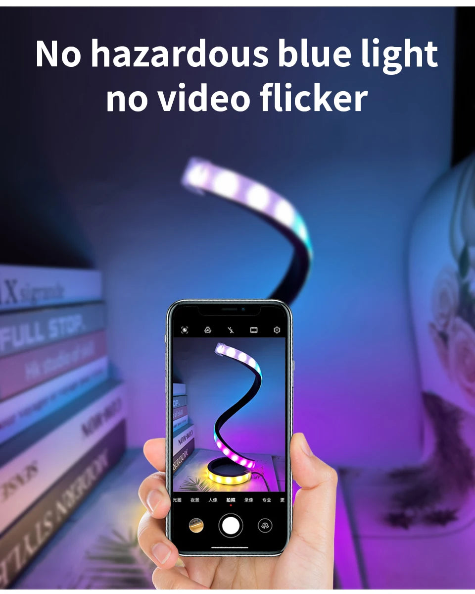 Creative LED Desk Lamp Modern Spiral Table Lamp RGB Dimming Ambient Light Portable Bar Cafe Bedroom Living Room Decorate Lamp