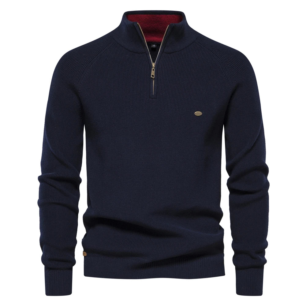Men's Autumn Cotton Zipper Cardigan Casual Social Sweaters High Collar Warm Winter Knitted Sweater For Men