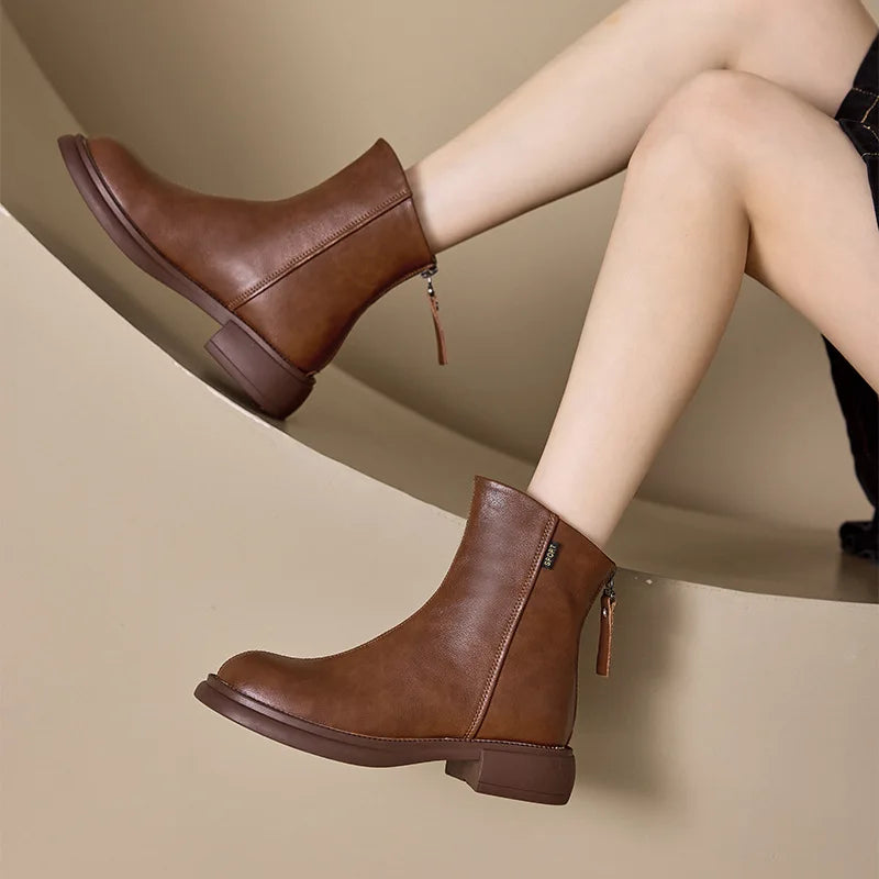 Women's Genuine Leather Female mother Ankle Boots Shoes Split Zipper Winter Fur Plush Warm Autumn Zapateos Mujer Platform
