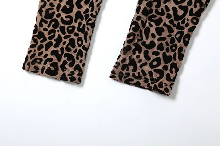 Autumn Sexy Leopard Mesh Jumpsuit Women Sexy Hipster Zip Stretch Midnight Workout Clubwear Fitness Street Overalls