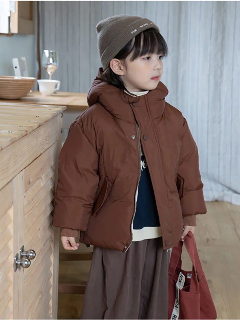Children's Down Jacket Winter New Kid's Clothing Korean Version Boys Loose Solid Colour Thick Coat Girls Warm Outwear 2-7Y Unisex