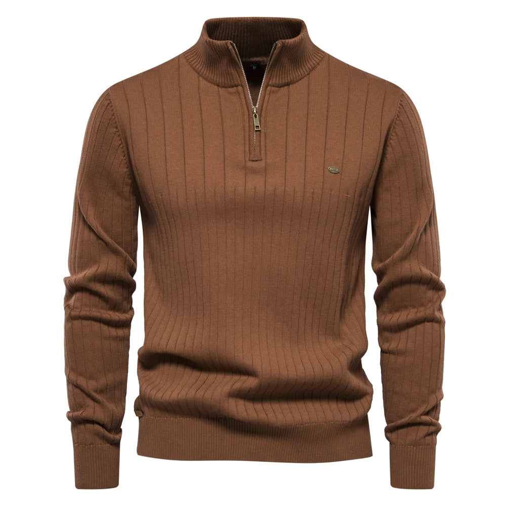 Men's Autumn Quarter Zipper Mock Neck Pullover Sweaters For Men Quality Warm Winter Cotton Knitted Men's Sweaters