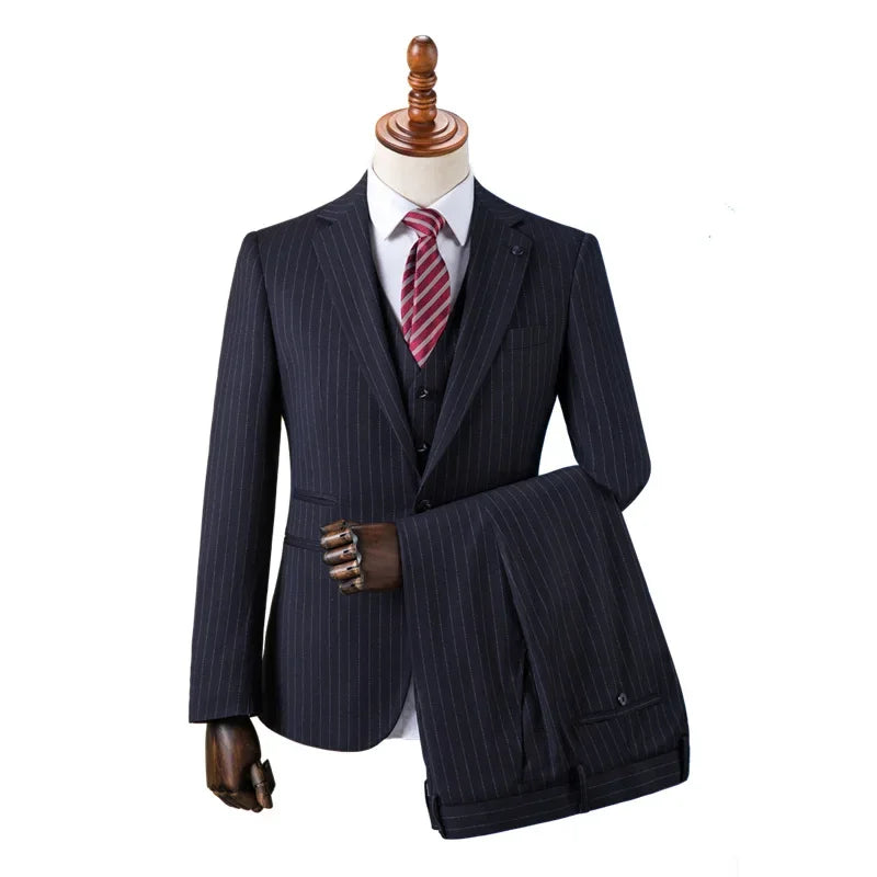 Men's Premium British Striped Suits, Business Formal Dress, Wedding, and Groom, Slim-Fit, Coat Vest & Pants - Customized Sizes Available