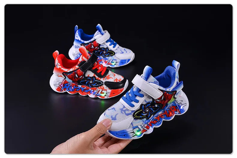 Disney Spider-Man Boys LED Light Up Sneakers Red/Blue Kids Anti-Slip Outdoor Shoes Spring All-Day Comfort Size 21-31